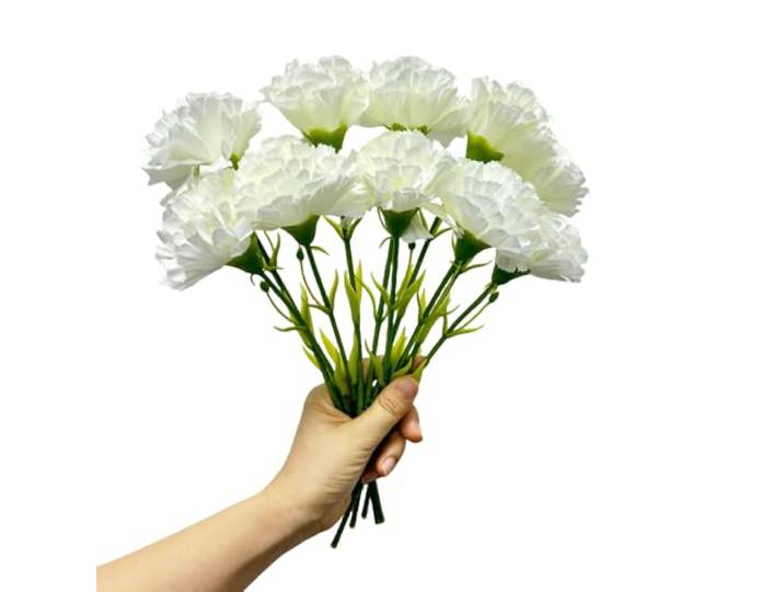 Rikyo 11 inch boeketten 10 stengels anjers, buiten UV-bestendig geen vervagen kunstbloem, mini-anjer zijden bloemblaadjes nepbloemen voor altijd planten voor thuisfeest en bruiloft decor (wit)