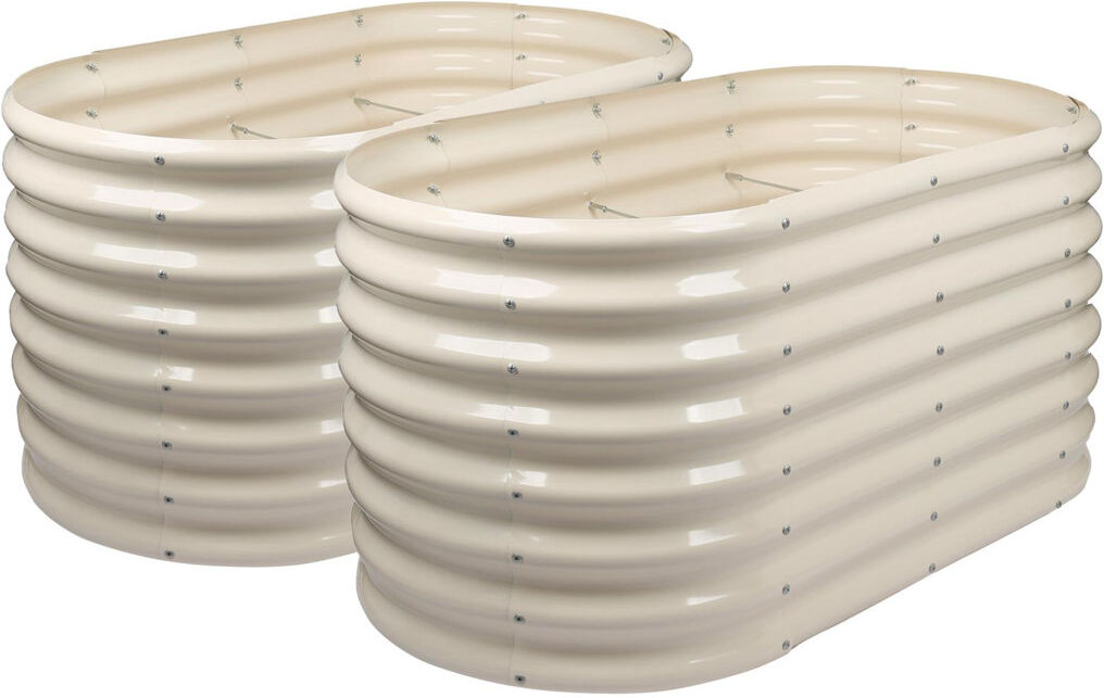 Harbour Housewares - Rounded Galvanised Steel Raised Garden Bed Planter Ivory 60cm H x 120cm W x 23.6cm D