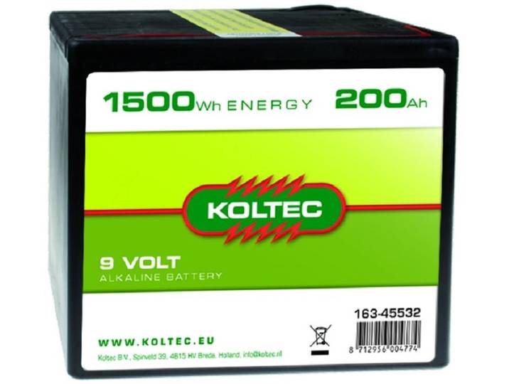 Koltec Batterij 9V 1500 Wh 200 Ah — 9 volt batterij 1500Wh 200Ah alkaline voor schrikdraad - Koltec 9V batterij