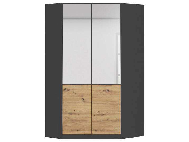 James Wood Eckschrank, Grau, Eiche Artisan, 5 Fächer, 117x210x104 cm, Blauer Engel, BQ - Bündnis für Qualität, Made in Germany, Schlafzimmer, Kleiderschränke, Eckschränke