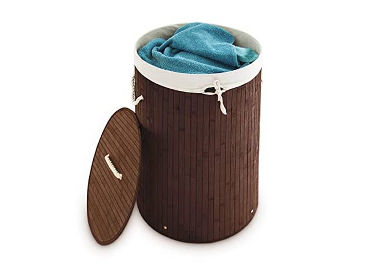 Relaxdays wasmand van bamboe, opvouwbare wasmand met deksel, bruin