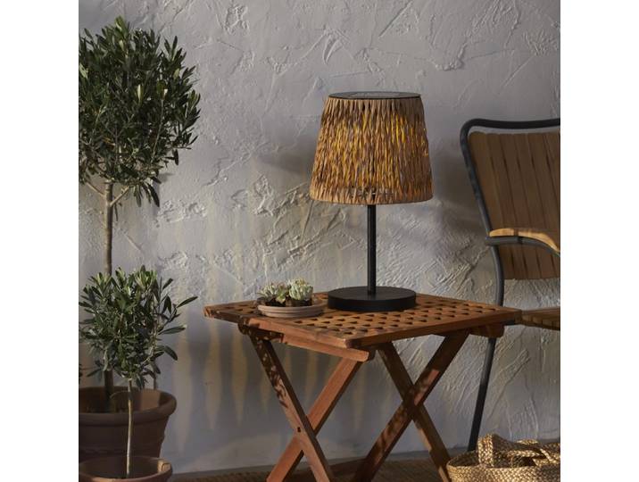 LED Solar-Tischleuchte ,Cesta' , Wasserhyazinthe-Optik , Dämmerungssensor , 48cm