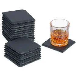 Relaxdays 20er Set Schiefer Untersetzer 10x10 cm Anthrazit