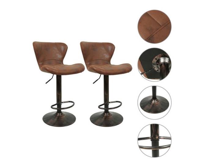 Tabouret de Bar MENGDA - Réglable - Dossier - Repose-Pieds - Confortable - Stable - Marron