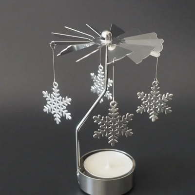 Inspire Daily Merch Candelabra Christmas Decorations Spinning Rotary Metal Carousel Tea Light Candle Holder Stand Light For Home snow Flake