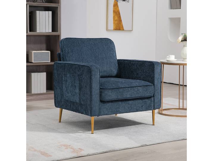 HOMCOM Fauteuil Tissu Pieds Acier Bleu