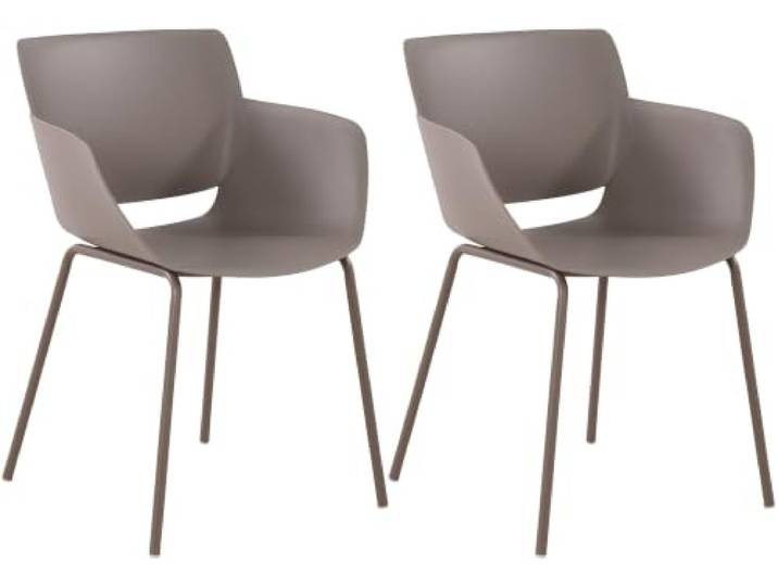 CLP 2er Set Gartenstuhl Alpena, Schalenstühle für Garten, Terrasse und Balkon, Sitzschalen wetterfest, Gestelle aus robustem Stahl, Farbe: Taupe