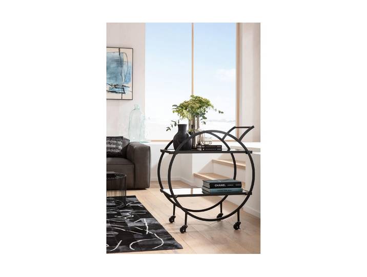 Servierwagen KARE DESIGN Loft , schwarz, B:74cm H:85cm T:40cm, Glas, Stahl, Rollwagen, Servierwagen