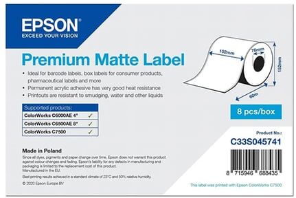 Epson C33S045741 Rolo continuo de etiquetas mate 102 mm x 60m