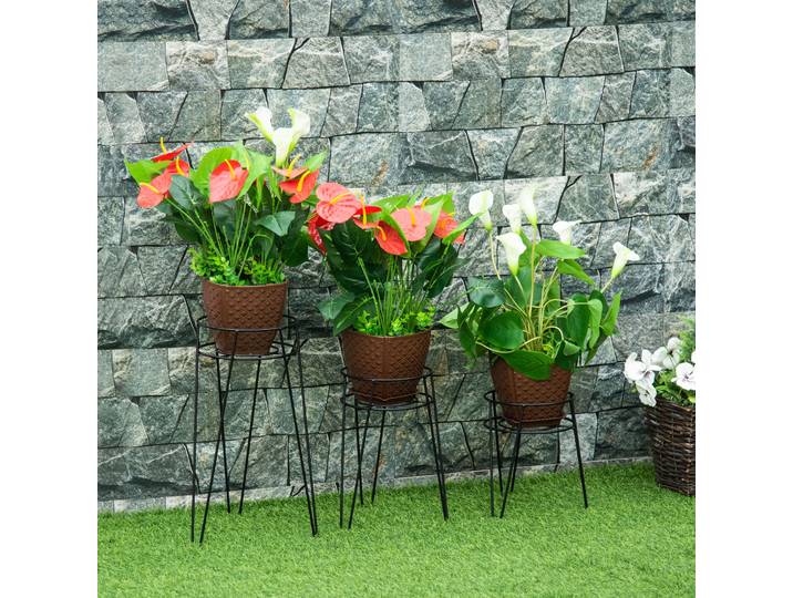 Outsunny Lot 3 Supports Plantes Métal Noir Moderne