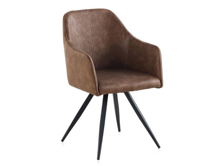 Fauteuil tapissé marron et pieds métal noir