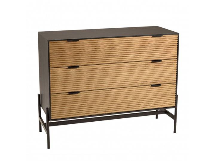 MACABANE CHARLIE - Commode bois marron et noire 3 tiroirs Pin pieds métal