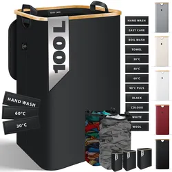KESSER® Wäschekorb mit Deckel faltbar Wäschebox Wäschetruhe Wäschetonne   Wäschesammler mit herausnehmbaren Wäschesäcke   Laundry Baskets Wäschesortierter inkl. Waschhinweisen