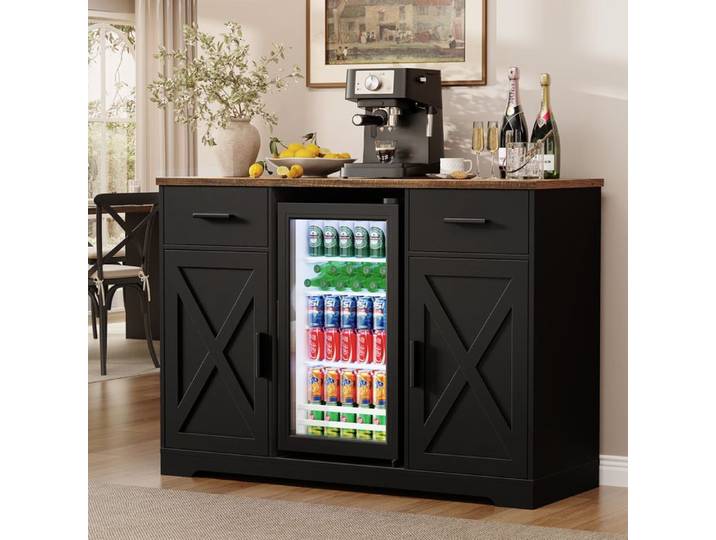 Meuble bar - BROTTAR - BROTTAR - Réfrigérateur 92 L - 2 tiroirs & 2 compartiments - Plateau bois 120×43 5 cm