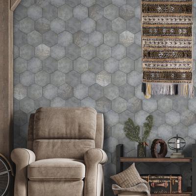 "Merola Tile Heritage Hex Shadow 7"" x 8"" Porcelain Floor and Wall Tile"