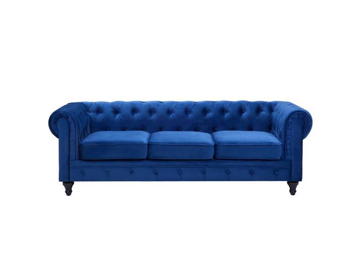 3-SITZER-SOFA Samtstoff Kobaltblau Chesterfield