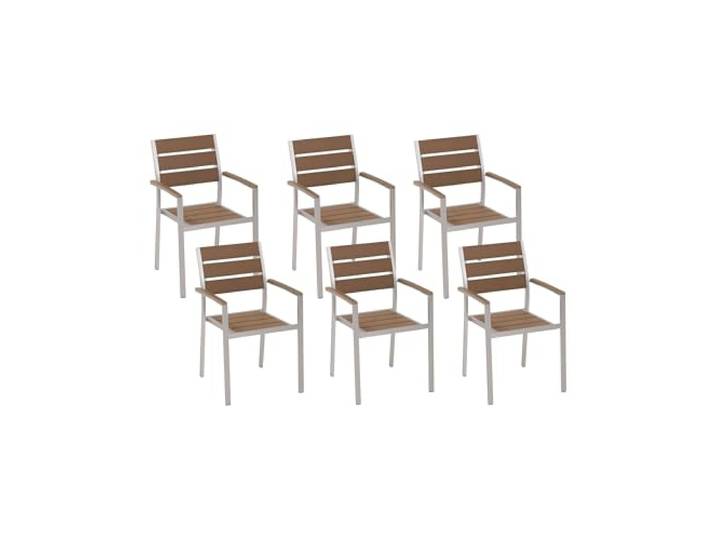 Beliani Gartenstuhl mit Armlehnen 6er Set Kunstholz Hellbraun Aluminium stapelbar Vernio