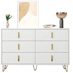 Sideboard 120x40x77 mit 6 Schubladen, modernem Design, goldenen Griffen und minimalistischer Wellenoberfläche in Schwarz