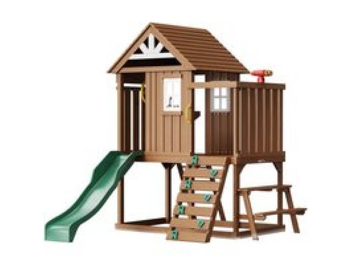 VEVOR Holzspielhaus Kinderspielhaus, Gartenhaus für Kinder ab 2 Jahren, Gartenspiele-Hütte, Spielhaus aus Zedernholz im Landhausstil mit Rutsche, Leiter, Kletterwand, Fenstern, Picknicktisch Outdoor