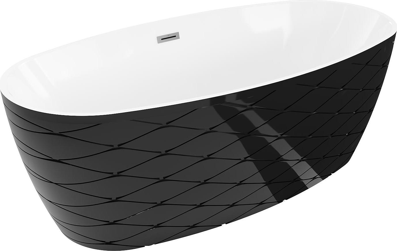 Mexen Olea freistehende Badewanne Design 170 x 80 cm, weiß/schwarz, Überlauf Gun Metal - 52821708075-95