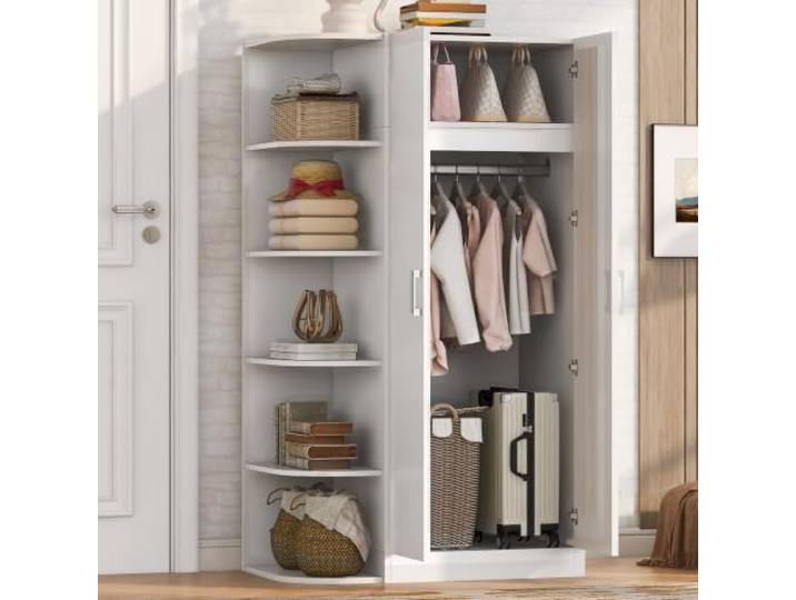 BXEYXE Kleiderschrank 90 x 55 x 170 cm, Doppeltür, mit Regalböden und Schubladen, Weiß