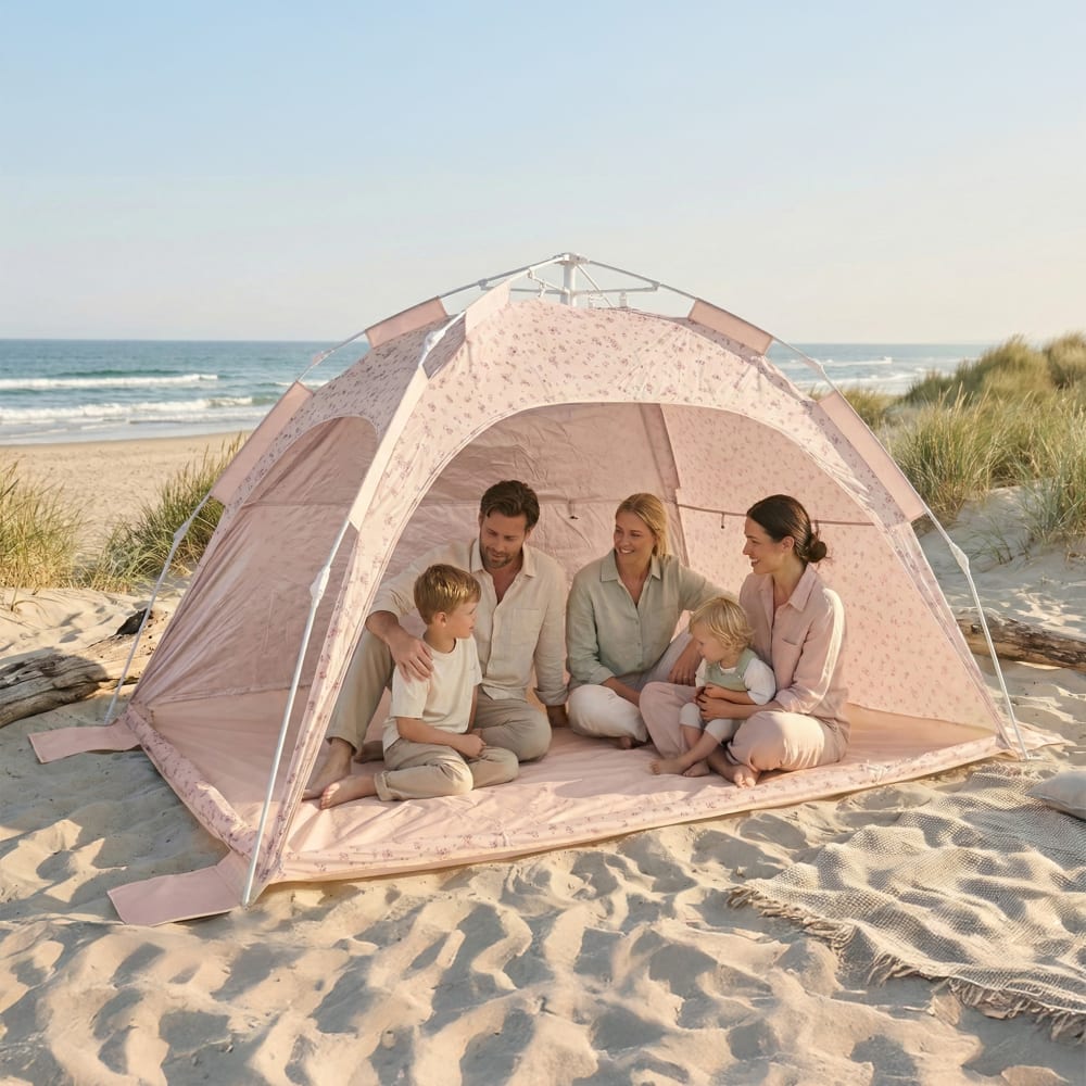 Bieco Tente de plage pop-up, motif floral, UV 80+, pour famille Multicolore 210x145x140cm