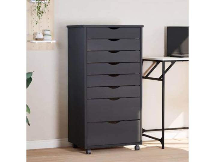 ZXQVLMRS Rollschrank Moss Kiefer Holz Kommode 8 Schubladen Grau Massivholz, Mit Rollen, Vielseitig einsetzbar, Platzsparende Aufbewahrung