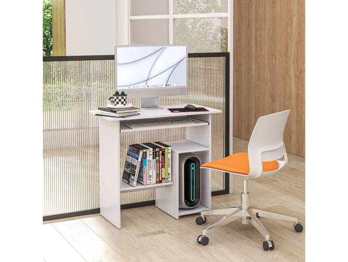 HOMCOM Bureau Ordinateur Blanc avec Rangement et Plateau Clavier