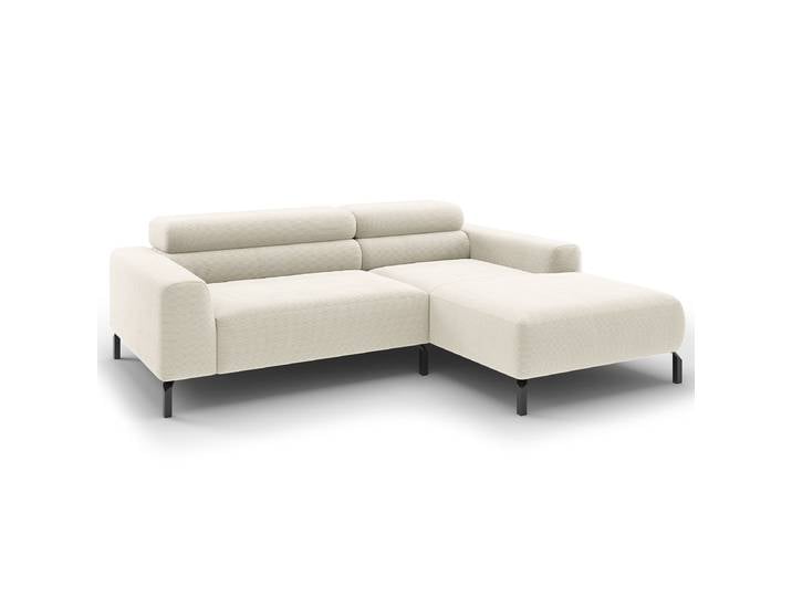 Ecksofa Longchair opt Funktion Weiß Feincordstoff Feena 223cm Longchair davorstehend rechts Kopfstütze verstellbar