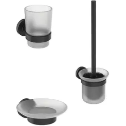 Ideal Standard IOM Accessoires Paket A9245XG Silk Black, WC-Bürste, Seifenschale, Mundspülglas