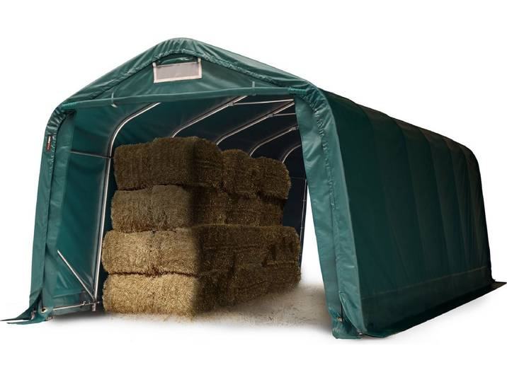 Stabiele weidetent 3\,3x7\,2 m PVC-zeil 2300N weidetent onderdak\, voor betonondergrond\, groen