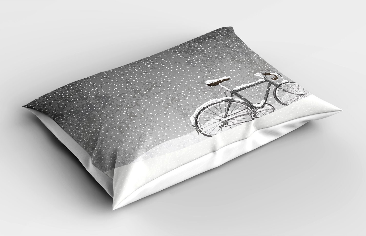 ABAKUHAUS Winter Kussensloop met Sneeuwlandschap en Fiets, Taupe Wit, 65 x 50 cm