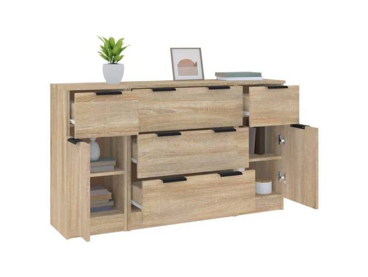 Enfilade de rangement Brun - LEMON® Ensemble de buffets 3 pcs - Meuble de salon - Chêne sonoma - Bois d'ingénierie 390 - Soldes