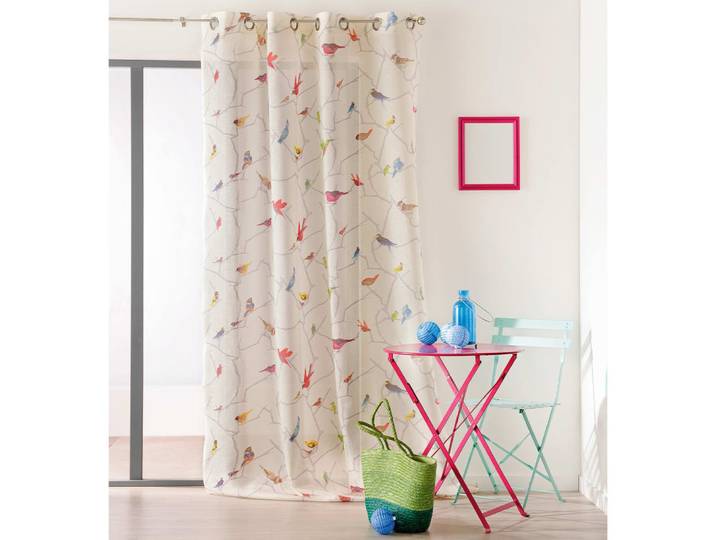 Rideau occultant bucolique imprimé ''colibri'' polyester naturel 145x260