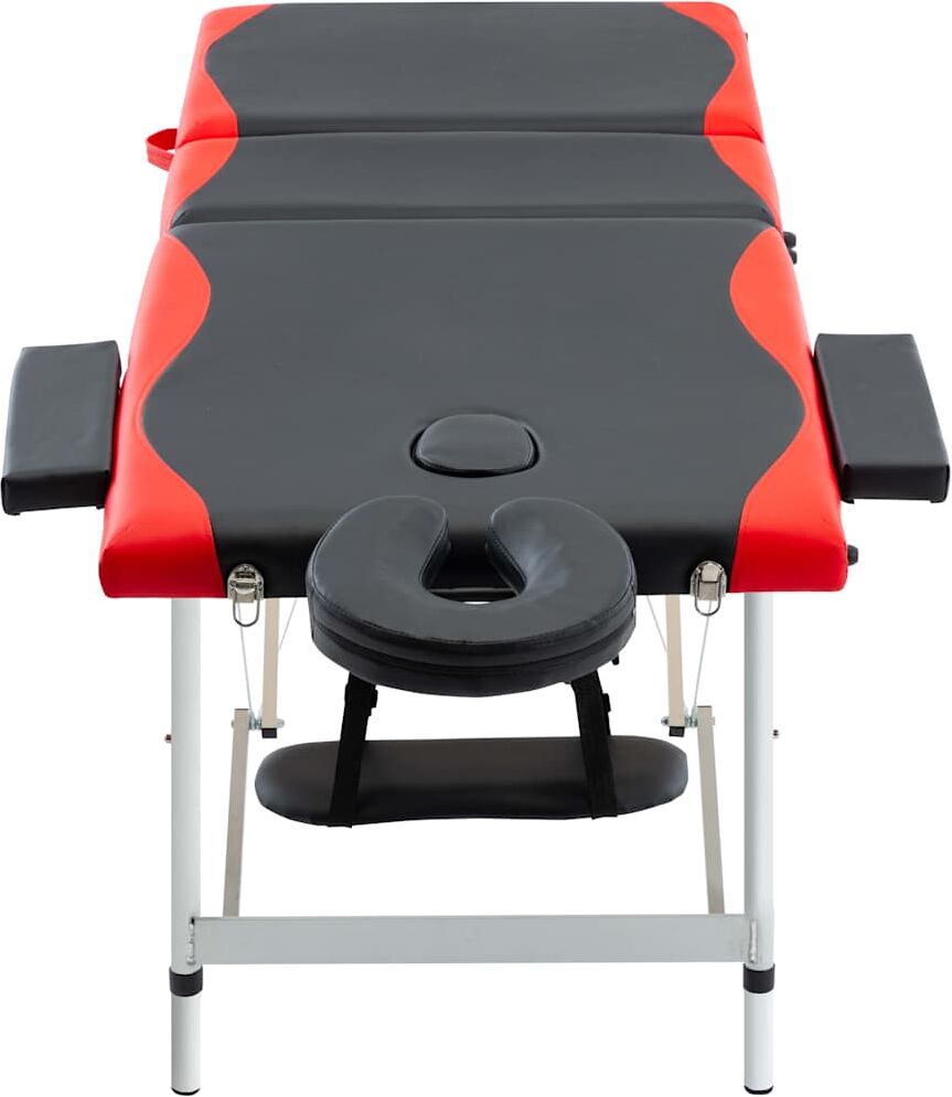 vidaXL Table de massage pliable 3 zones Aluminium Noir et rouge