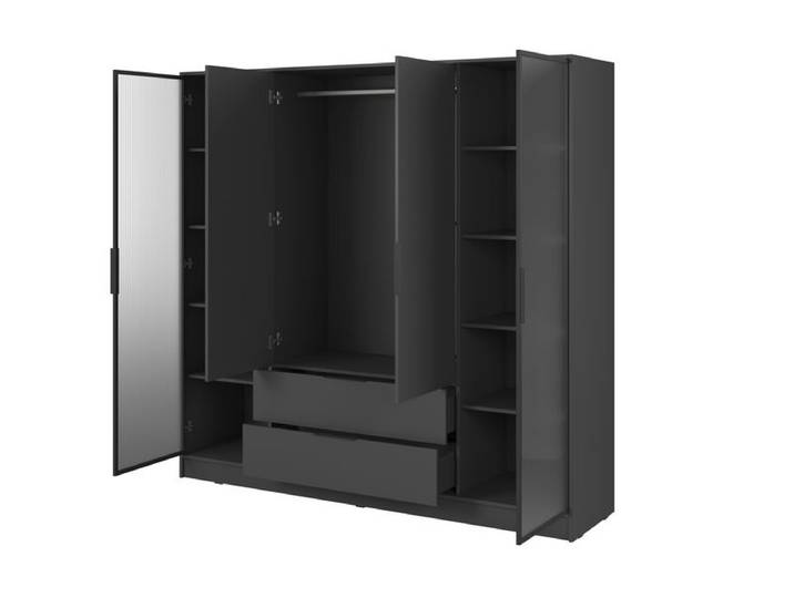 Kleiderschrank – KELLY 4D RD – Graphit – Kleiderbügel