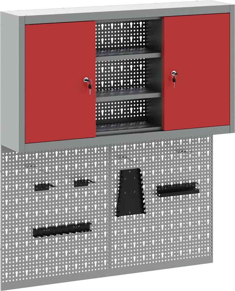 vidaXL Ensemble d'armoires à outils avec étagère 3 pièces Rouge