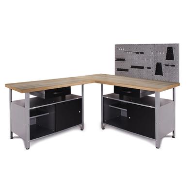 Werkstatt-Set ONDIS24 "Ecklösung »One«", grau (grau, anthrazit), B:180cm H:144cm T:180cm, Buche, Metall, Werkbänke, Arbeitshöhe 85 cm - Buchen Arbeitsplatte 27 mm stark