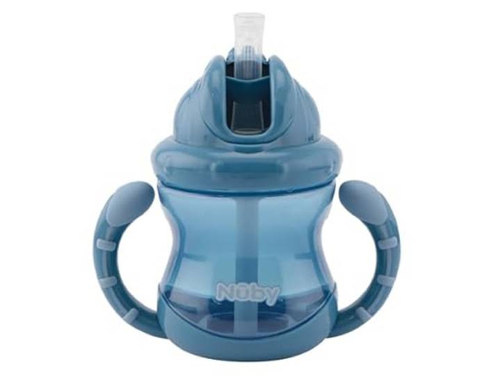 Nuby - Set van 2 Flip-it drinkbekers met lekvrij siliconen rietje - met handgrepen en Click-it sluitsysteem - BPA-vrij - 240ml - blauw - 12+ maanden