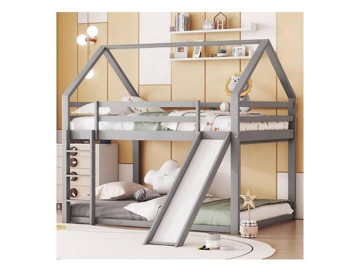 LuxusKollektion Hausbett Kinderbett Hausbett mit Rutsche 140x200cm Grau