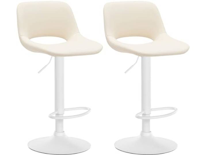 CLP 2er Set Barhocker Camden I Kunstleder-Bezug Farbe Creme Material Gestell Metall matt Weiss
