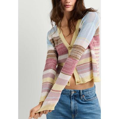 Strickpullover PEPE JEANS "Strickjacke ANYA CARDIGAN", Damen, Gr. S, bunt (schwarz blush pink), 39% Viskose, 36% Polyester, 25% Papier, Pullover Strickpullover