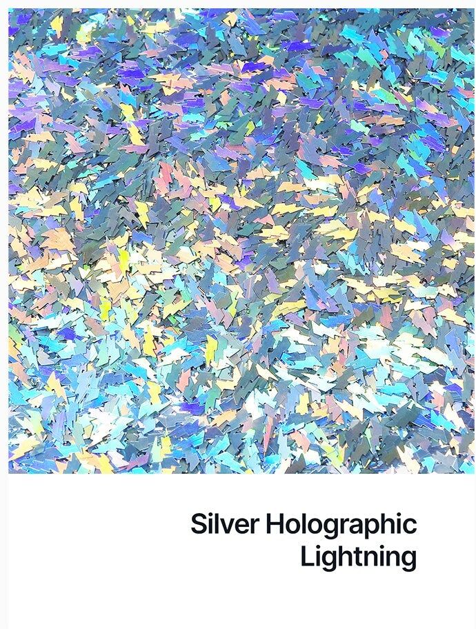 Hemway Shaped Ultra Sparkle Glitter   Lightning   Cosmetic, Festival, Crafts - Silver Holographic - Shaped 50g