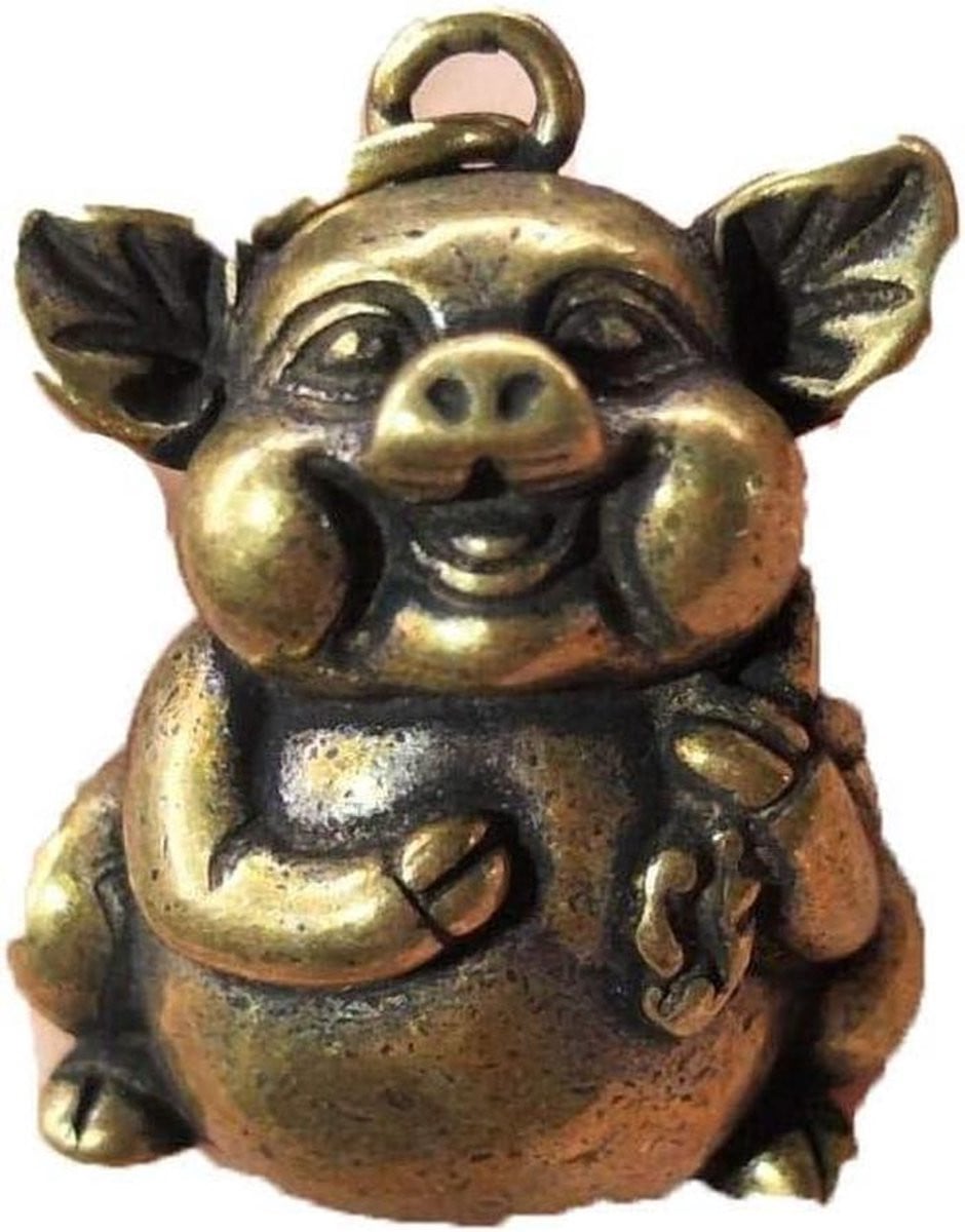 Handgemaakt bronzen varkentje decoratief beeldje voor op tafel
