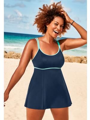 Plus Size Women's Lingerie Strap Swimdress by Swimsuits For All in Navy Miami Vice (Size 18)