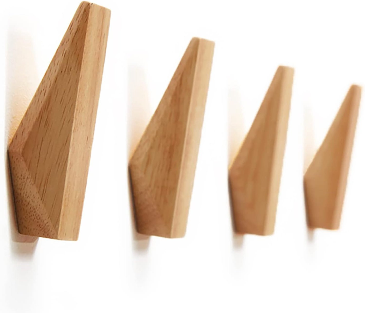 Set van 4 houten wandkapstokken met rubberen haken voor kleding en accessoires