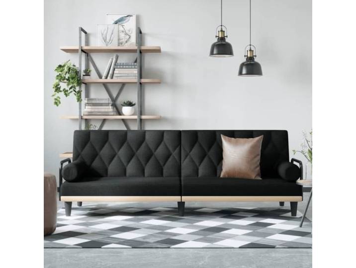 Canapé-lit avec accoudoirs noir tissu-AKO7680348652890