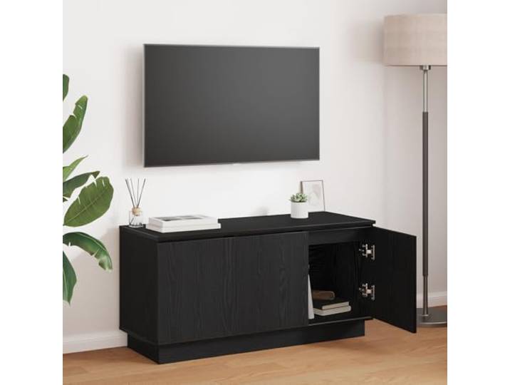 HEFZGDB TV-Schrank Schwarz 100x38x49 cm Holzwerkstoff mit Schiebetüren in schwarzer Eiche für Wohnzimmer und Heimkino, modernes Unterhaltungszentrum mit Funktionalität und Stil,