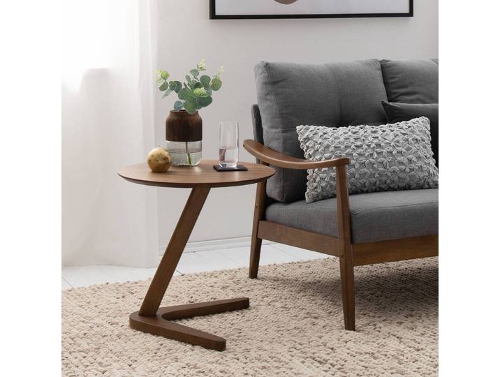 Bout de canapé Chicky Ø 50cm Blanc/Marron/Placage noyer véritable