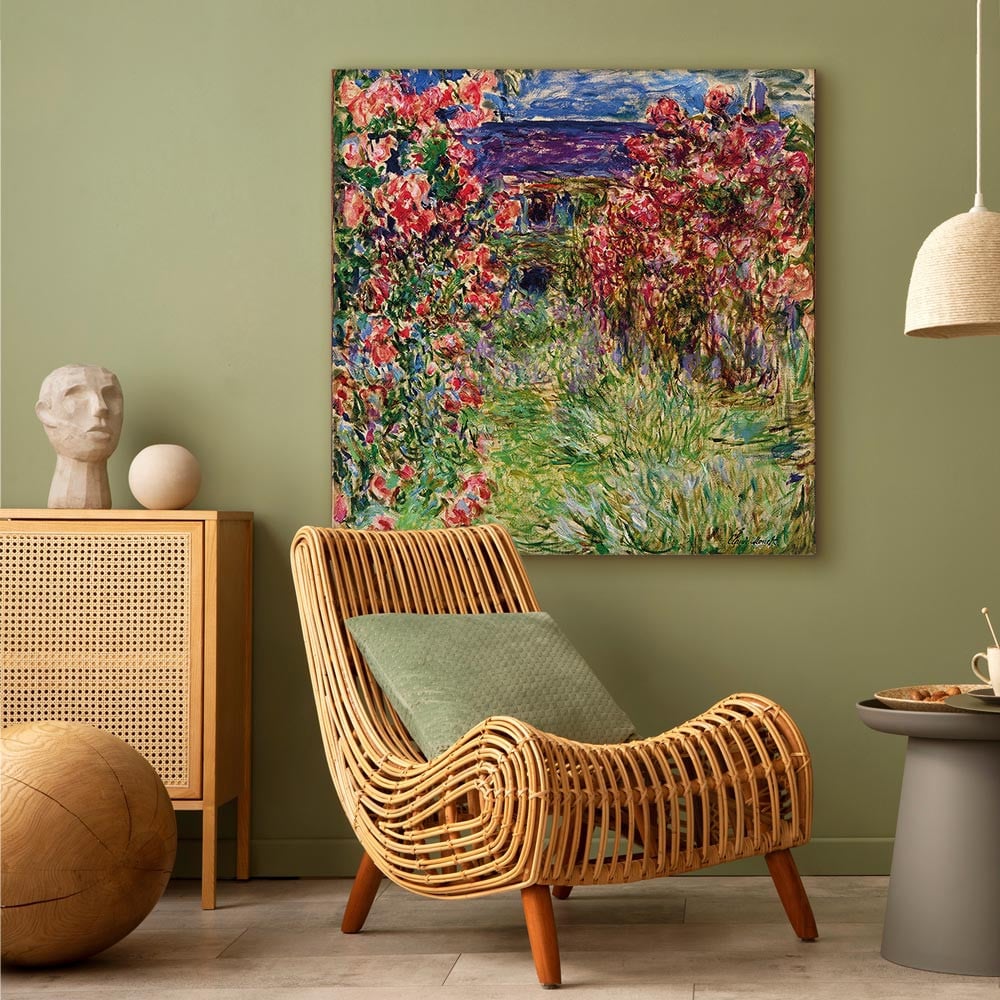 home24 Canvas afbeelding Maison dans les roses goud/multicolleur 80 x 80 cm